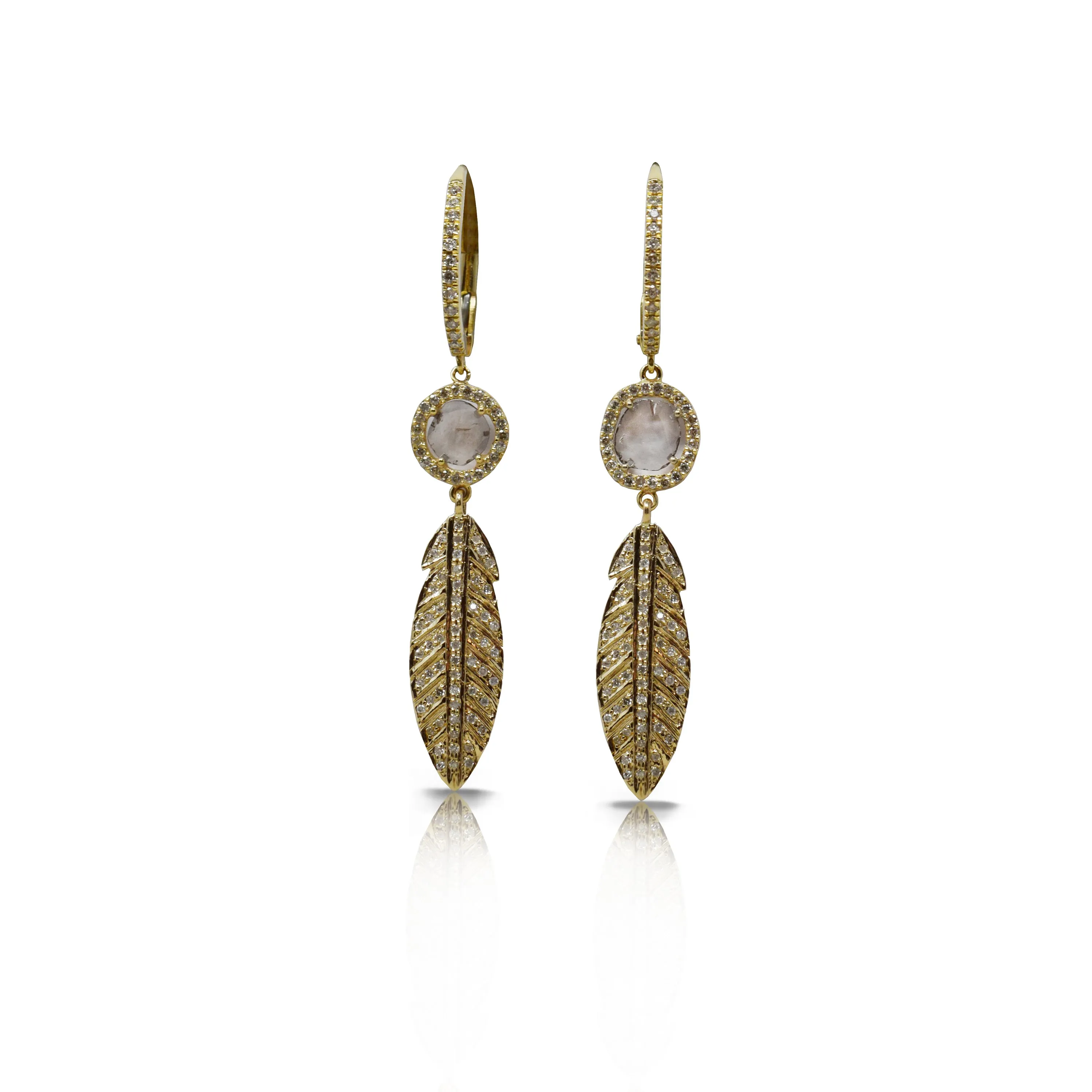 14k Gold Feather Drop Earrings