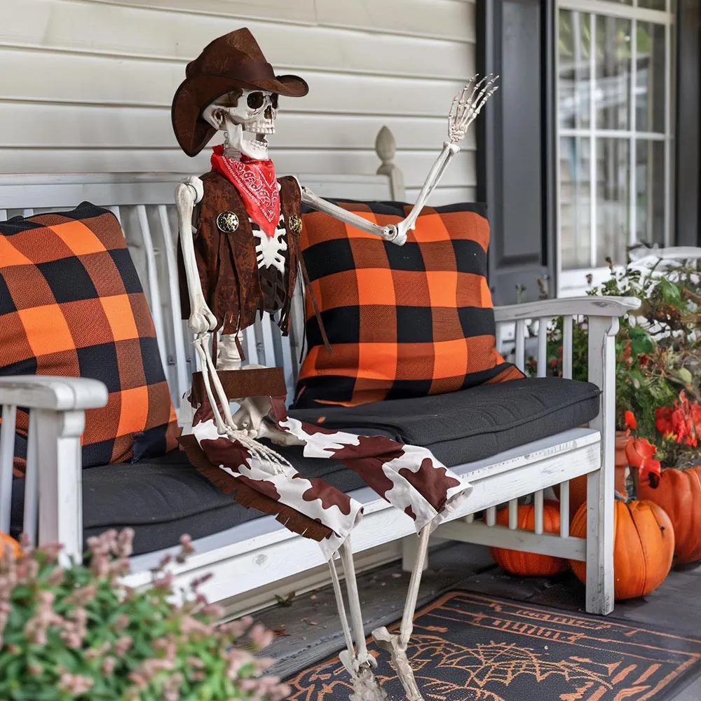 5.4ft Life Size Halloween Cowboy Skeleton Yard Display