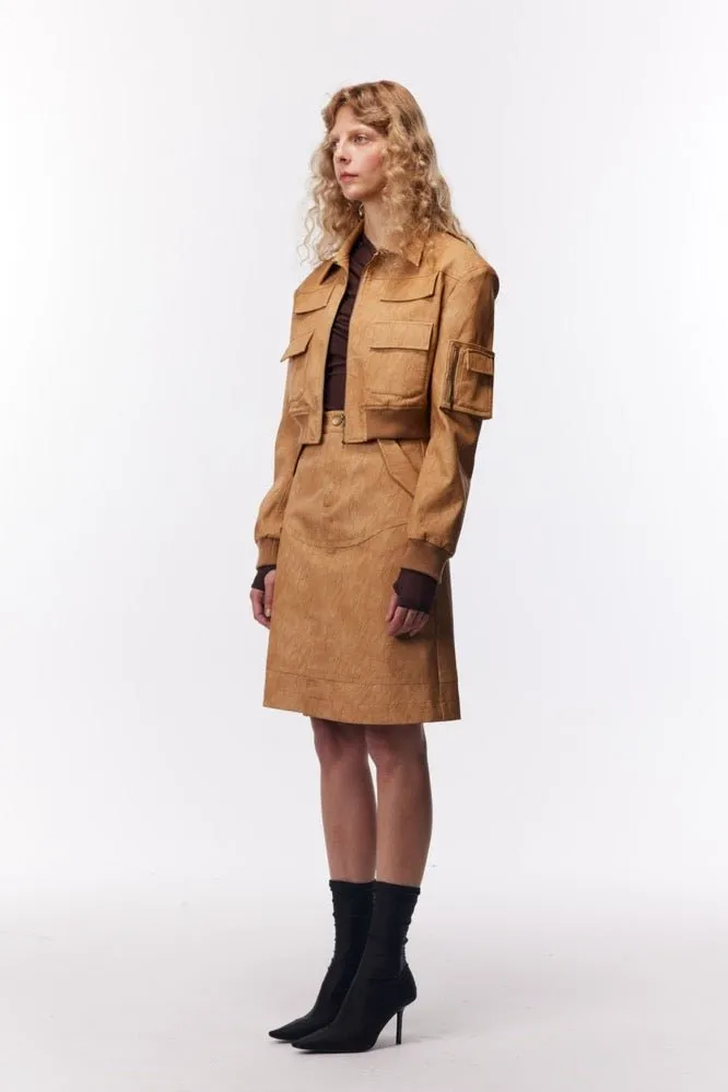 A-line Leather Skirt in Brown