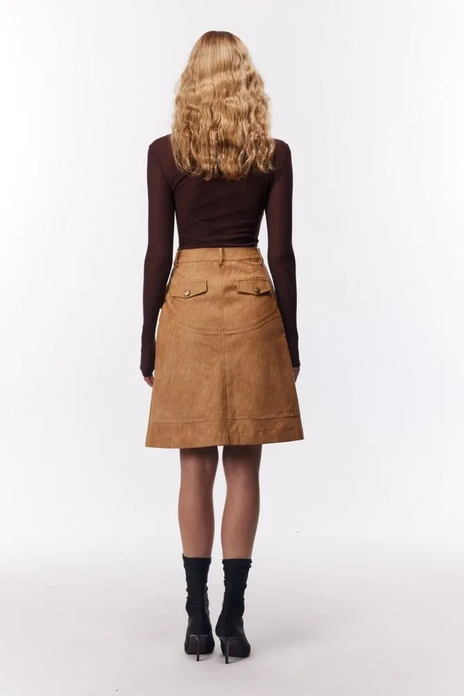 A-line Leather Skirt in Brown