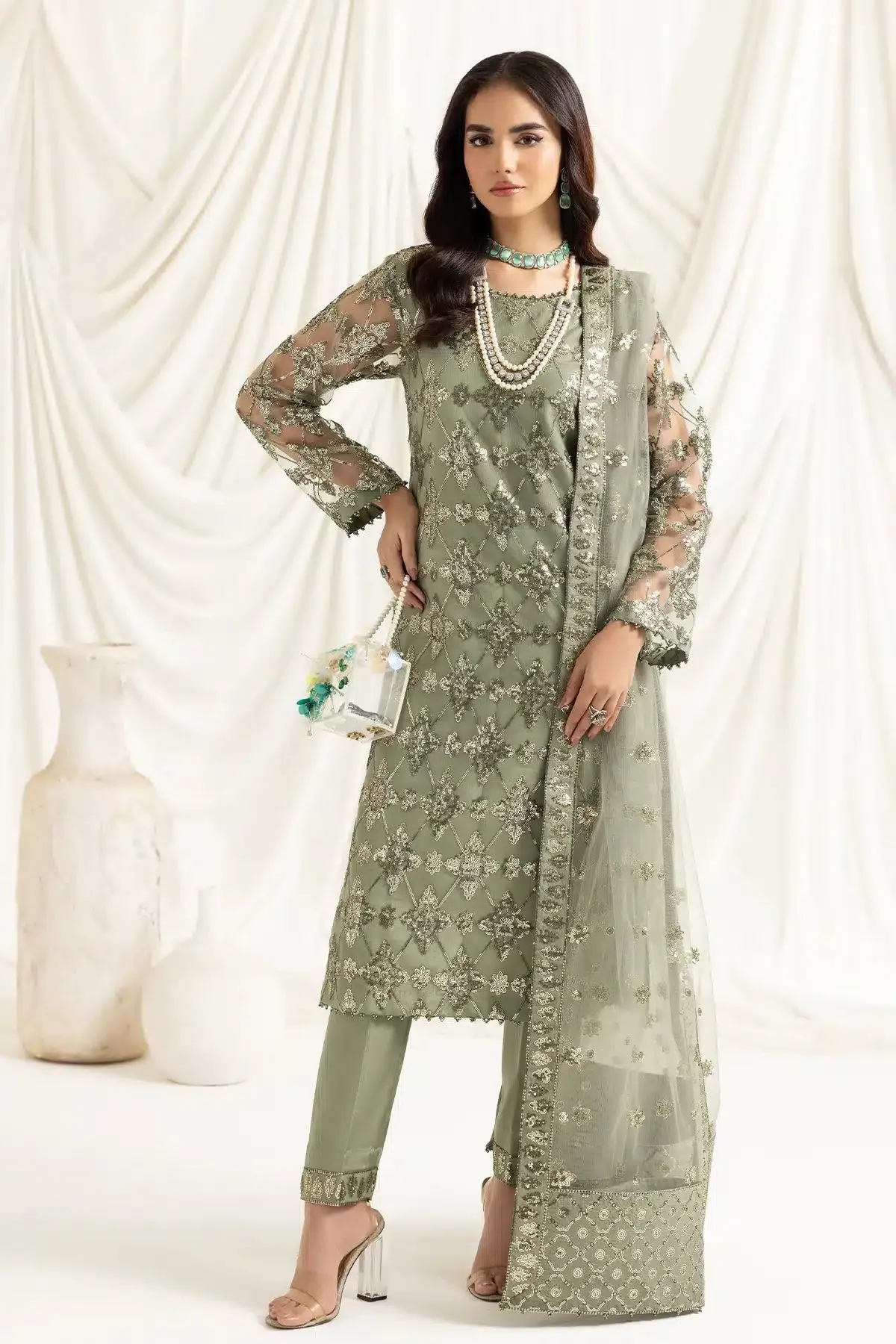 Alizeh | Dua Formals 23 | DUA-V02D02B-ALARA(PISTACHIO)