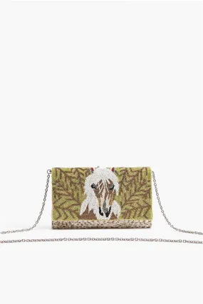 Angel Wing Horse Embellished Flap Clutch