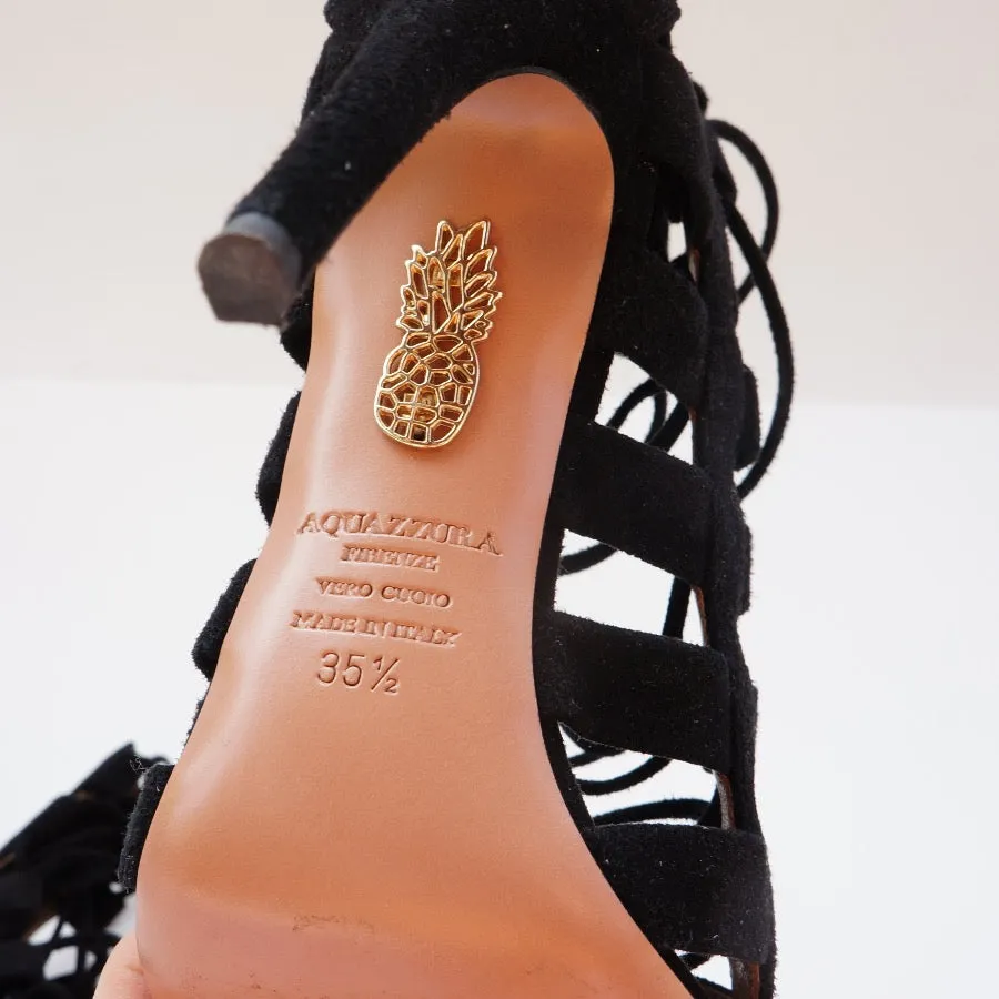 AQUAZZURA Black Suede Gladiator Sandals