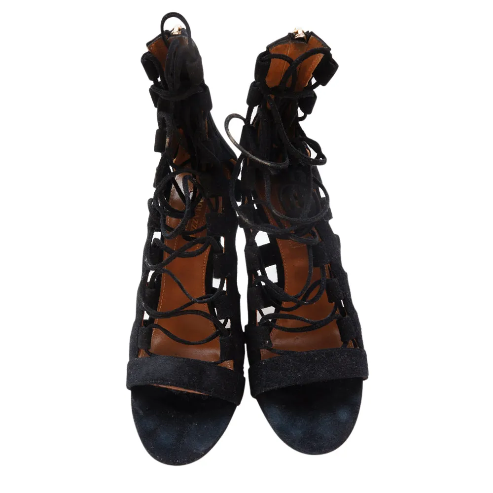 AQUAZZURA Black Suede Gladiator Sandals