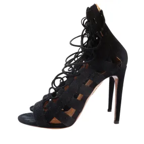 AQUAZZURA Black Suede Gladiator Sandals