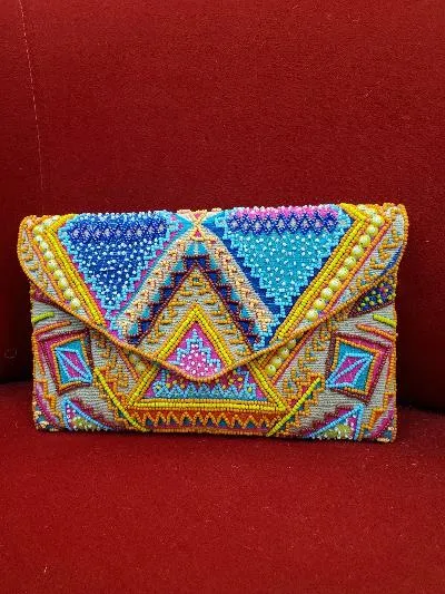 Beaded clutch, natural elements, beads, stones- hand made.