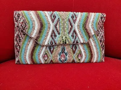 Beaded clutch, natural elements, beads, stones- hand made.