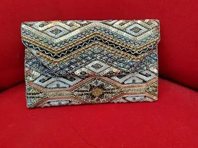 Beaded clutch, natural elements, beads, stones- hand made.