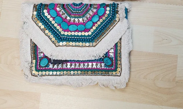 Beaded clutch, natural elements, beads, stones- hand made.