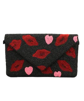 Beaded Envelope Clutch, Lips