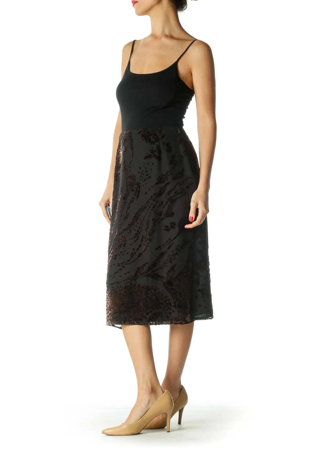 Black and Brown Velvet A-Line Skirt