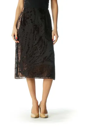 Black and Brown Velvet A-Line Skirt