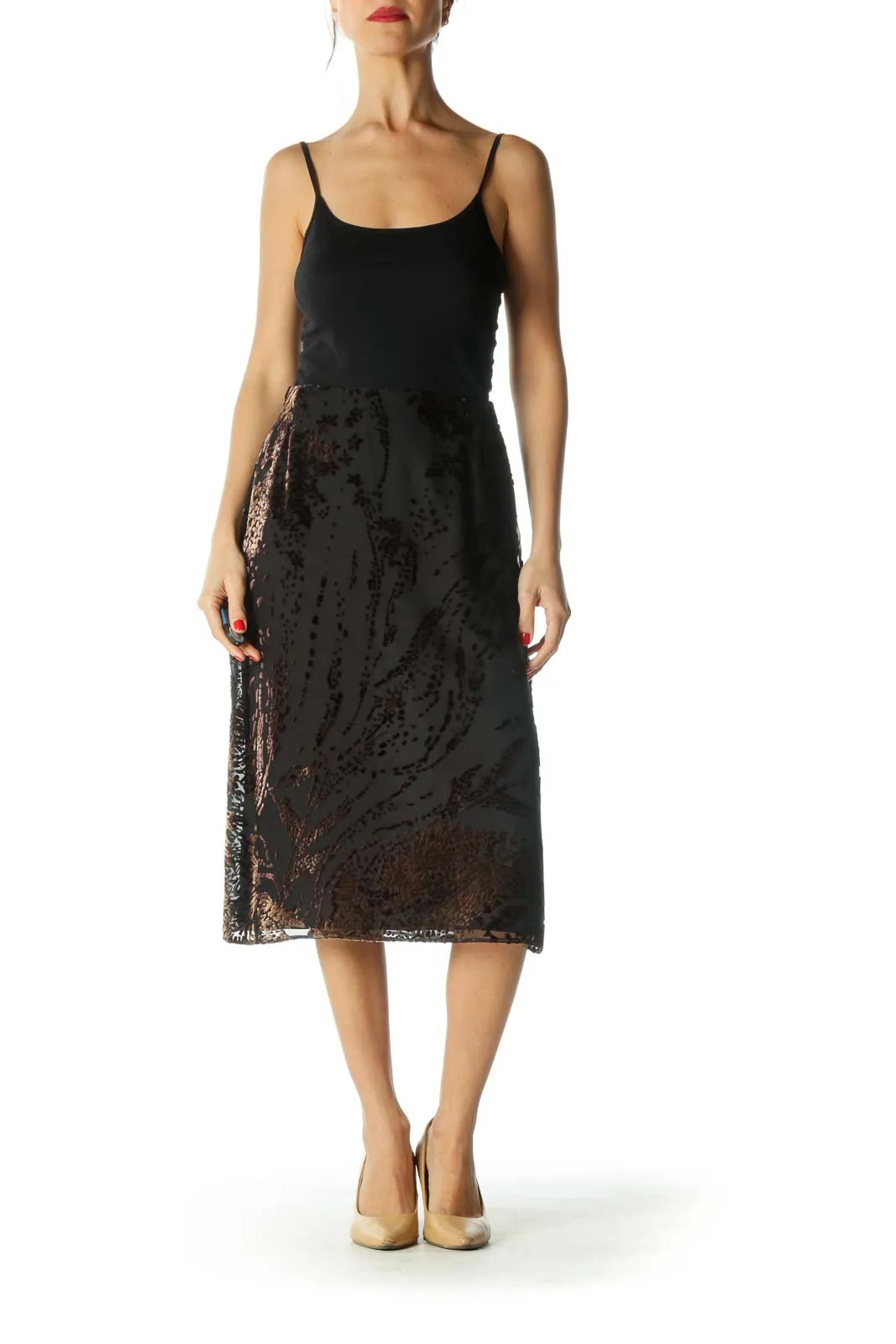 Black and Brown Velvet A-Line Skirt