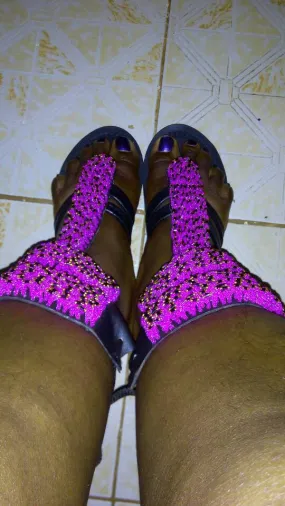 Black and pink Masai/maasai/masaai beaded handmade long length gladiator sandals with free shipping