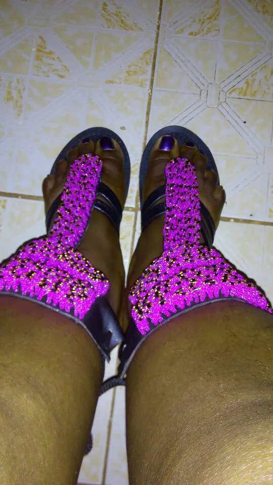 Black and pink Masai/maasai/masaai beaded handmade long length gladiator sandals with free shipping