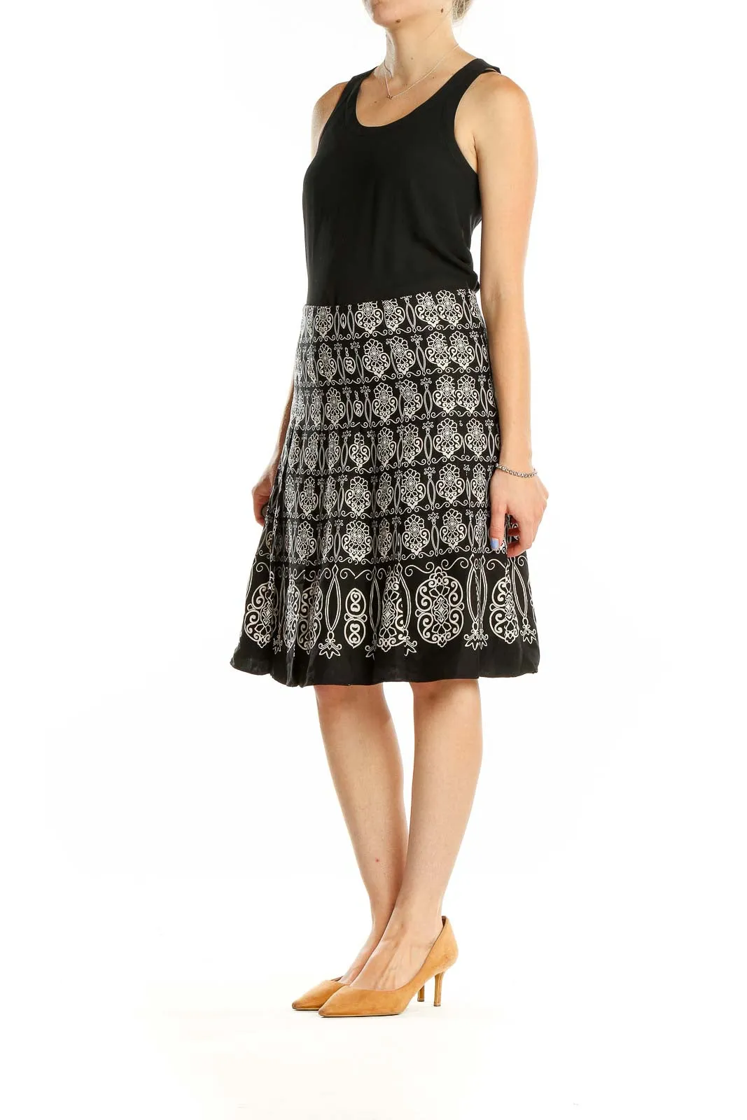 Black Embroidered A-Line Skirt