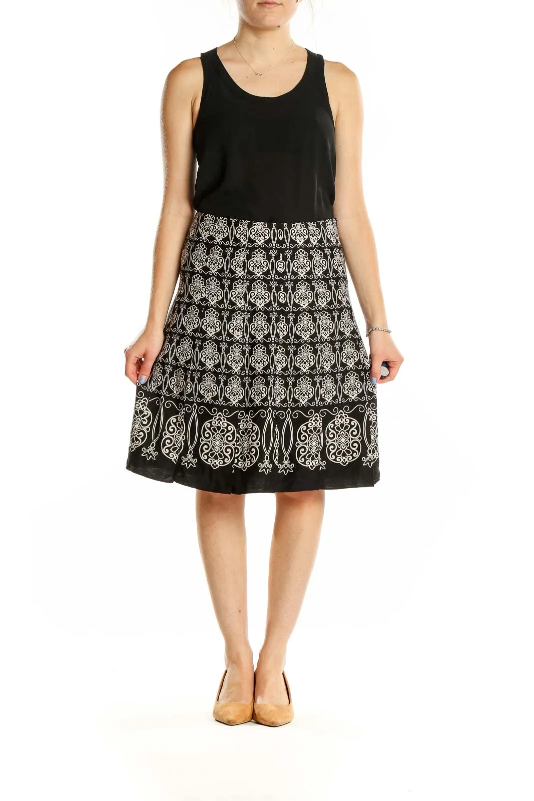 Black Embroidered A-Line Skirt