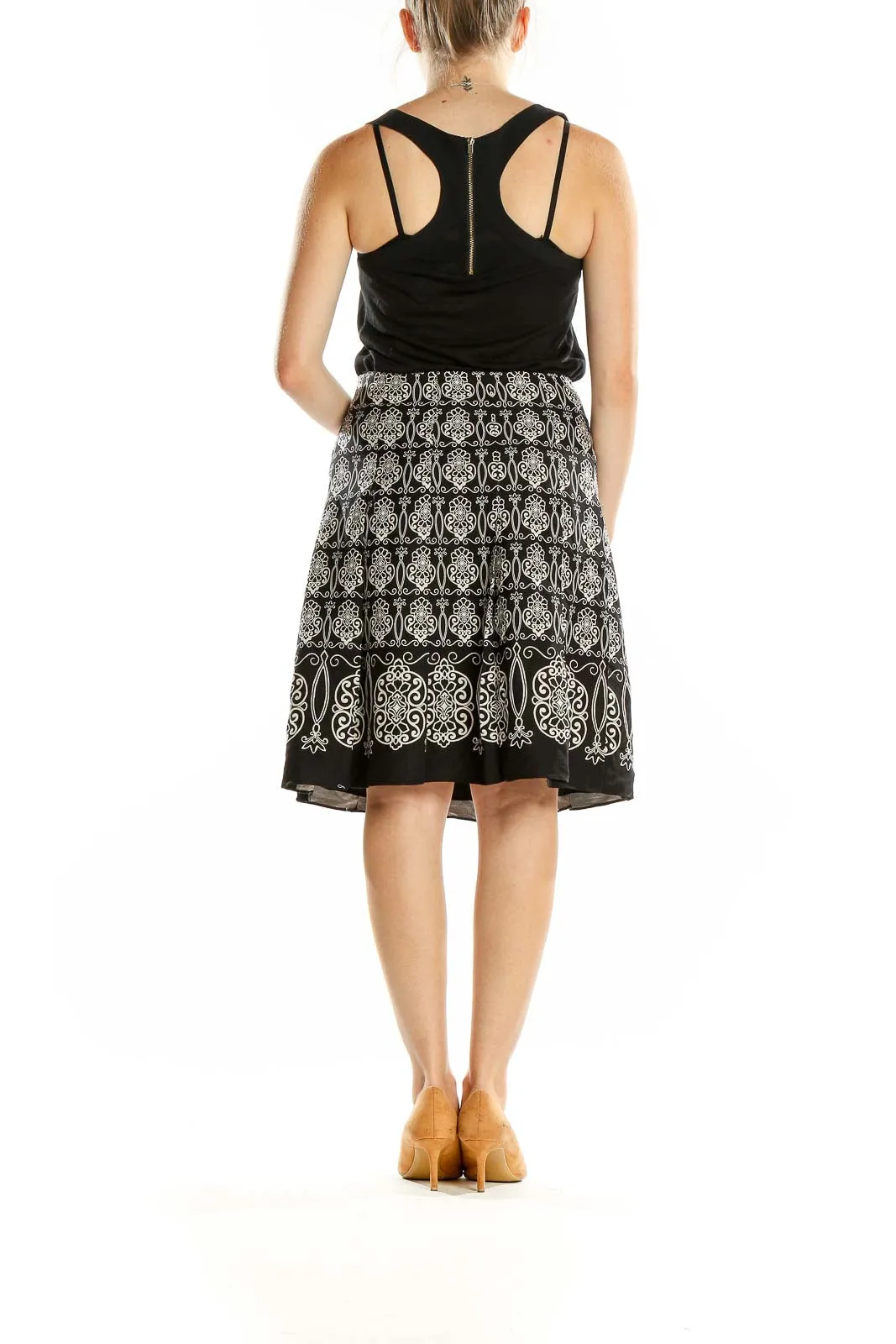 Black Embroidered A-Line Skirt