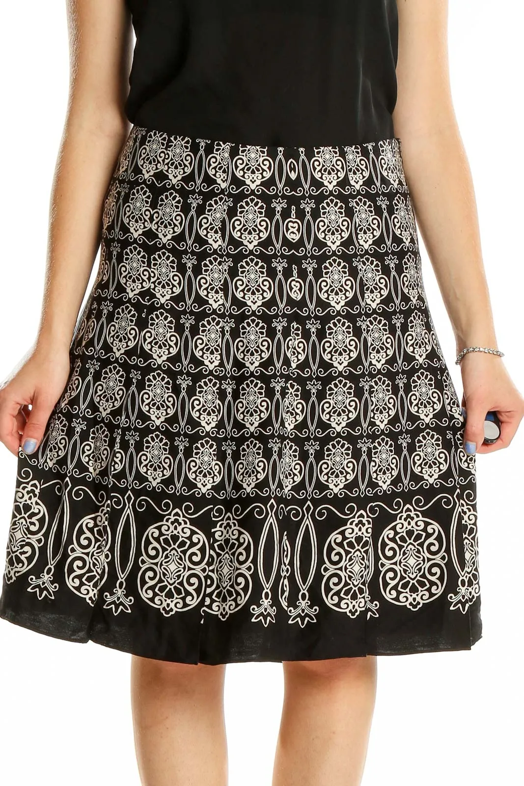 Black Embroidered A-Line Skirt