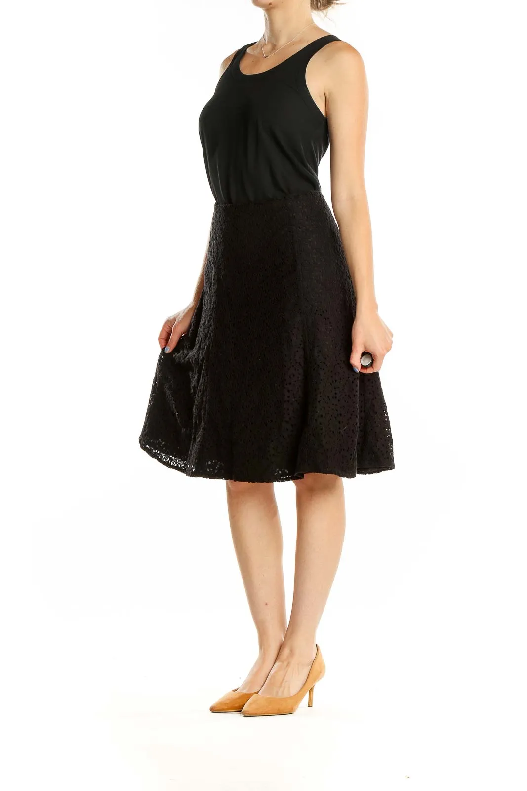 Black Lace A-Line Knee-Length Skirt