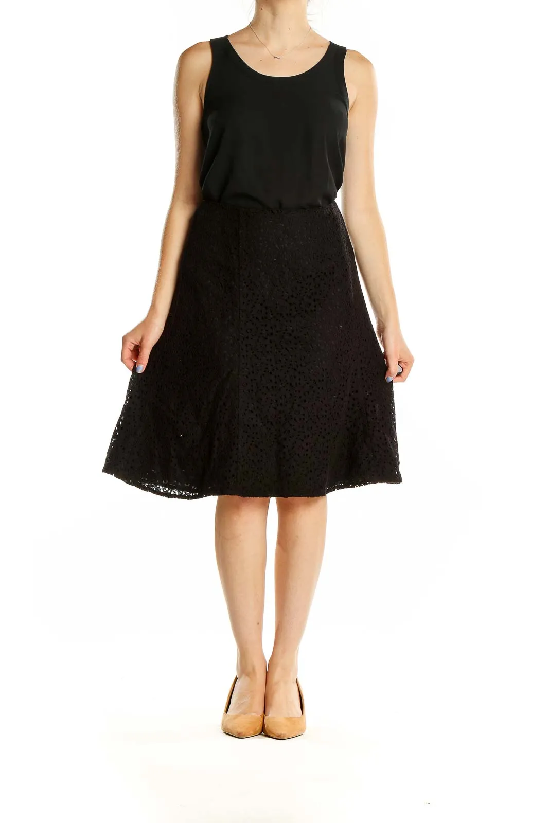 Black Lace A-Line Knee-Length Skirt