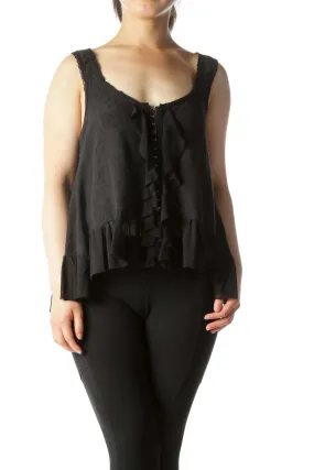 Black Ruffled Sleeveless Top