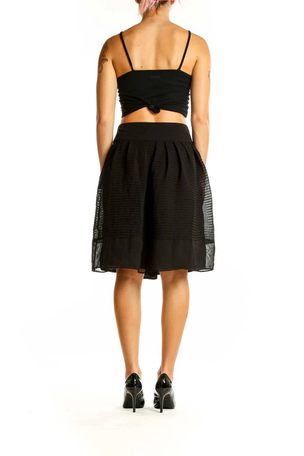 Black Sheer Pleated A-Line Skirt