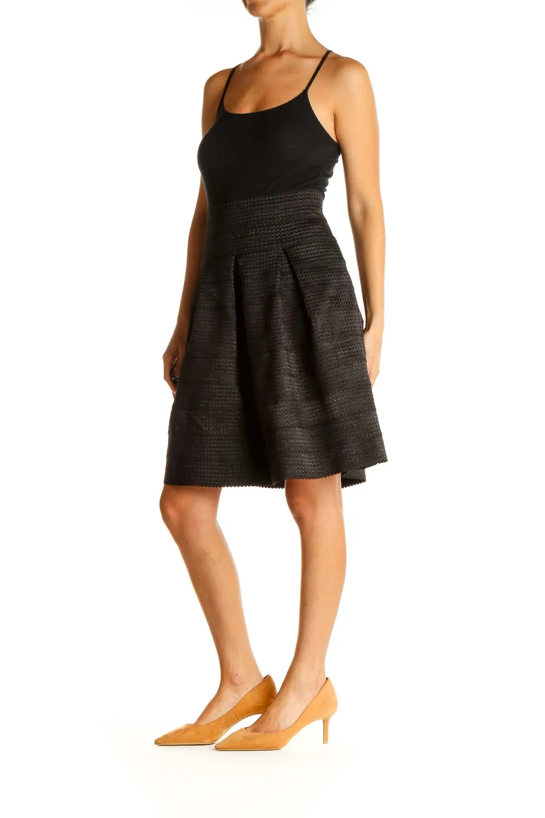 Black Textured Brunch A-Line Skirt