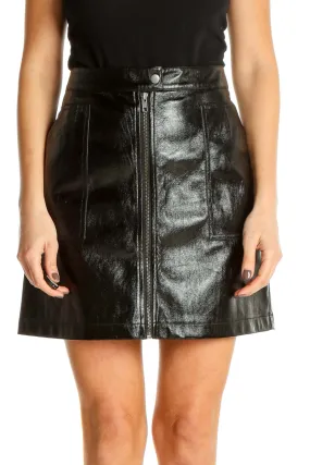 Black Textured Party A-Line Skirt