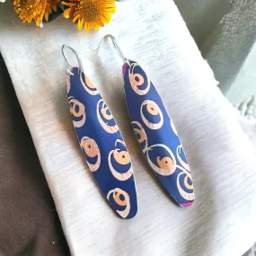 Blue and gold swirl glossy aluminium earrings