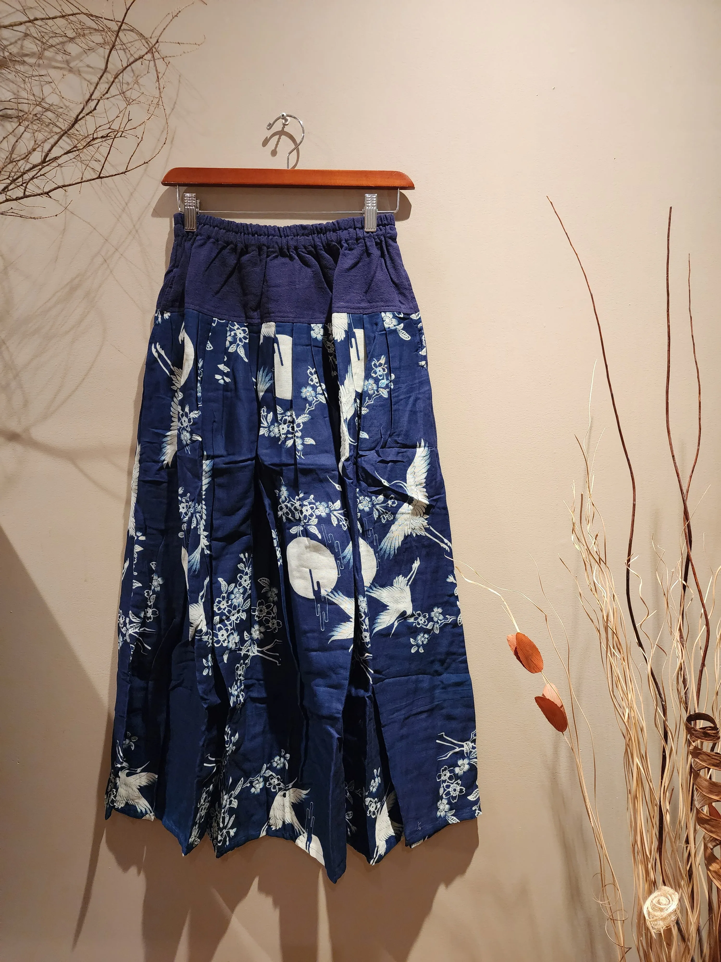 Blue Indigo Crane A-Line Skirt