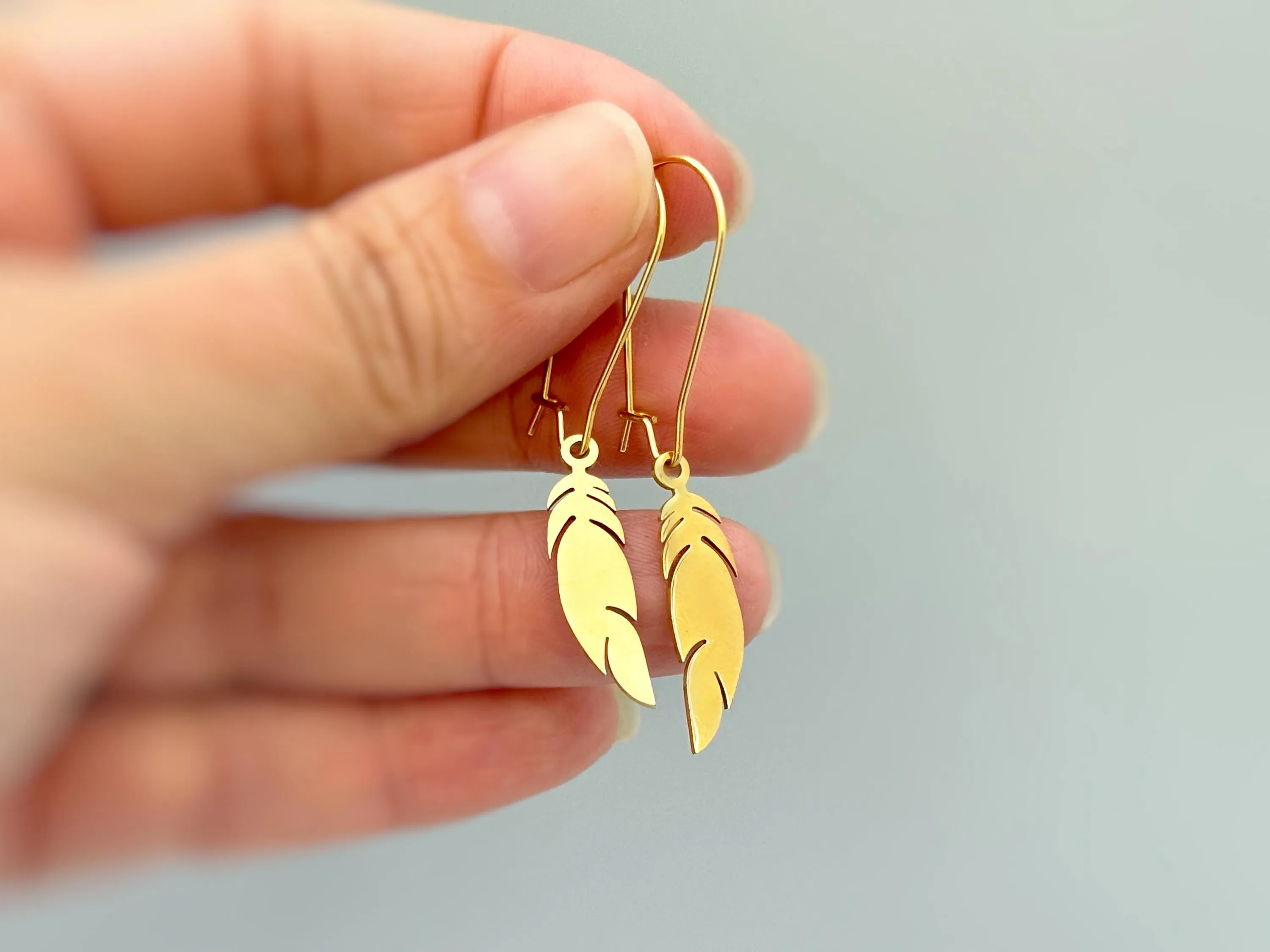 Boho Bird Feather Earrings dangle gold, silver