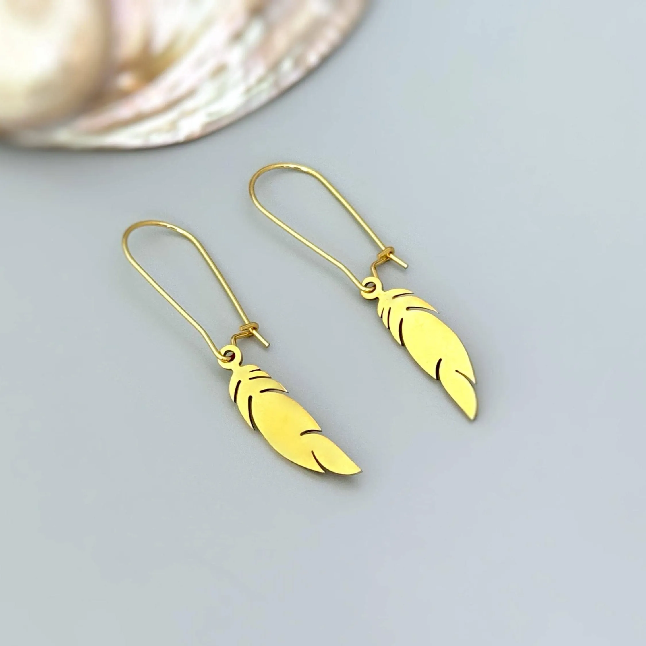 Boho Bird Feather Earrings dangle gold, silver