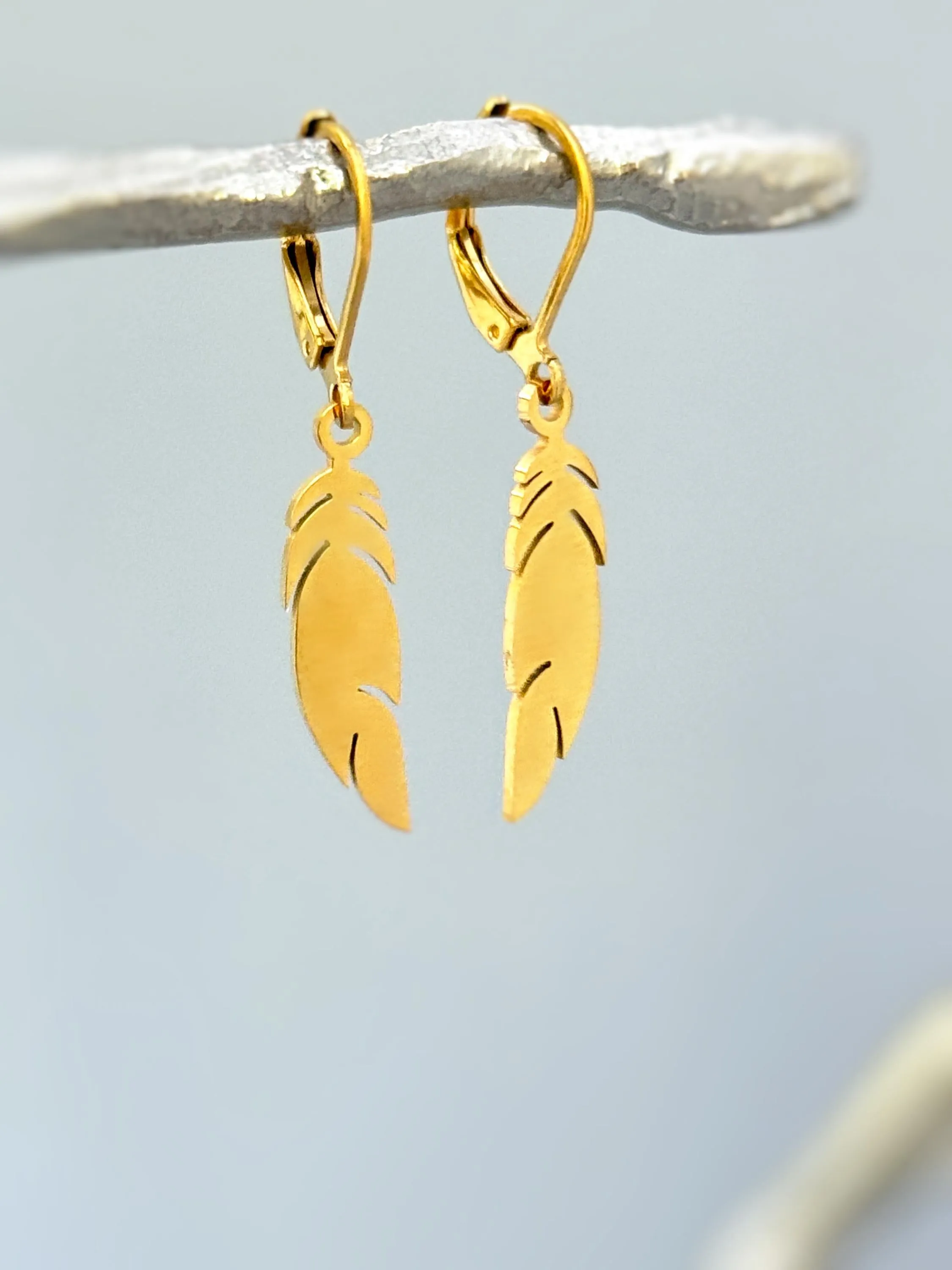 Boho Bird Feather Earrings dangle gold, silver