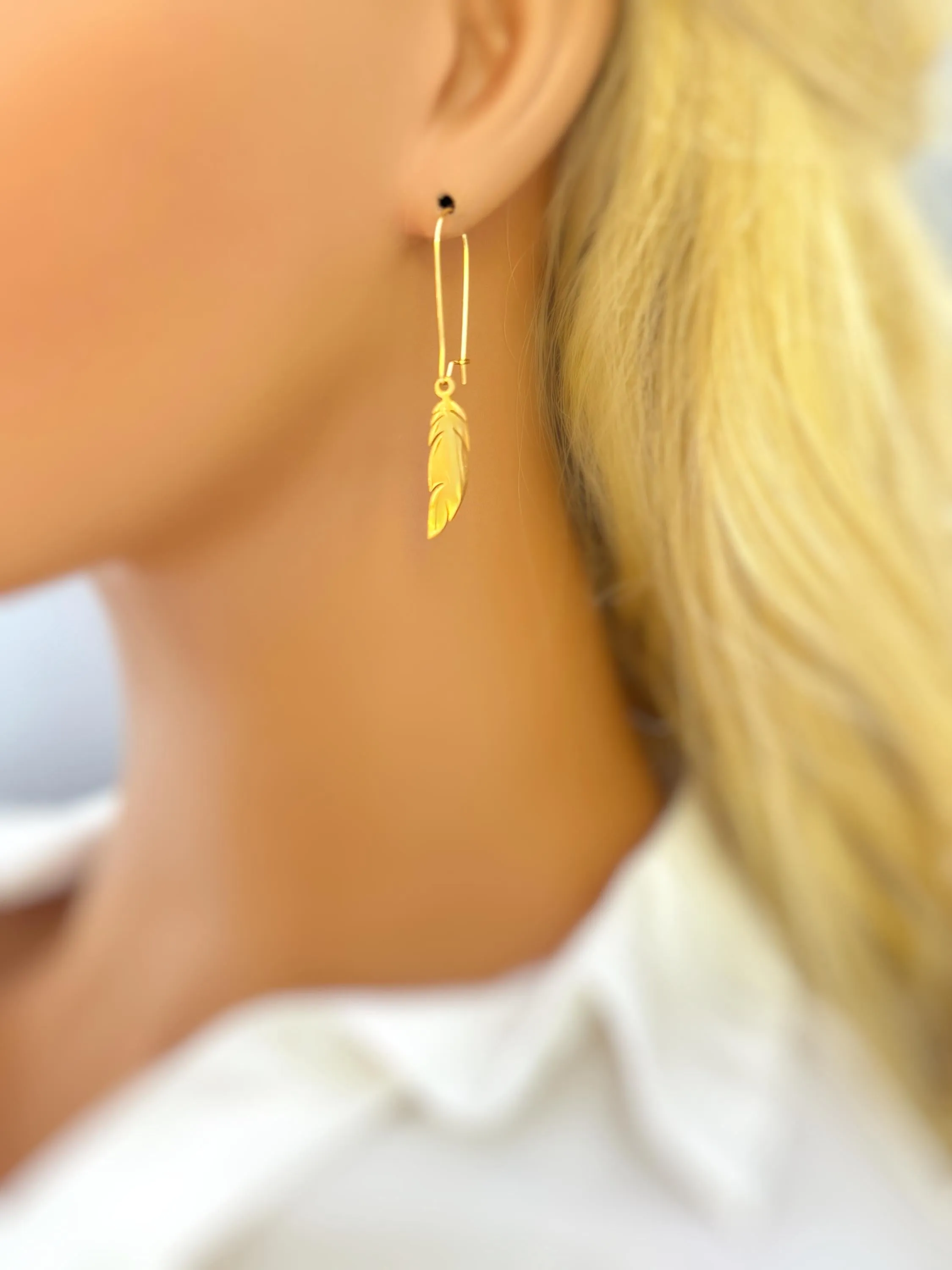 Boho Bird Feather Earrings dangle gold, silver