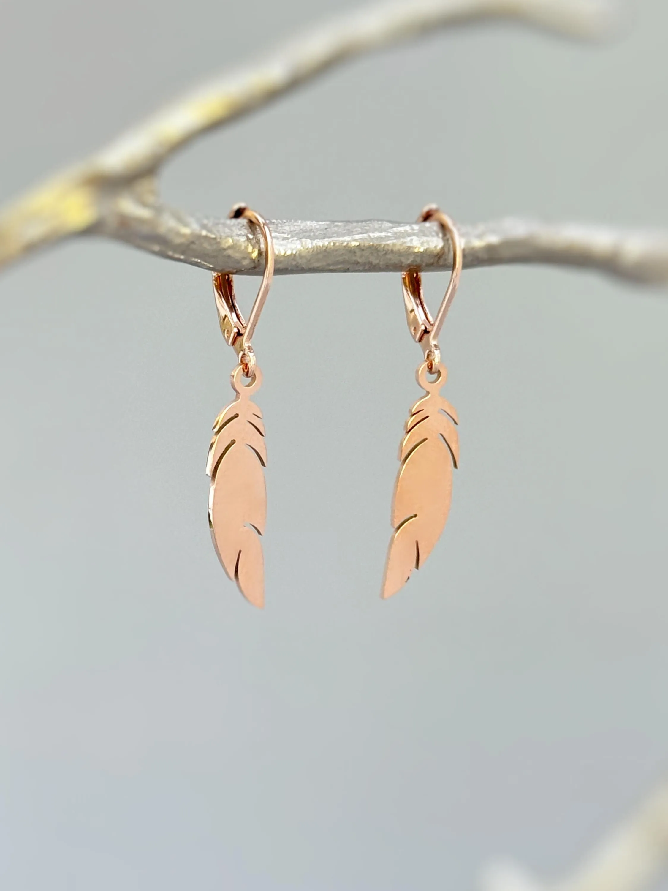 Boho Bird Feather Earrings dangle gold, silver