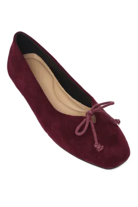 BOW ACCENT SUEDE BALLET FLATS-BURGUNDY