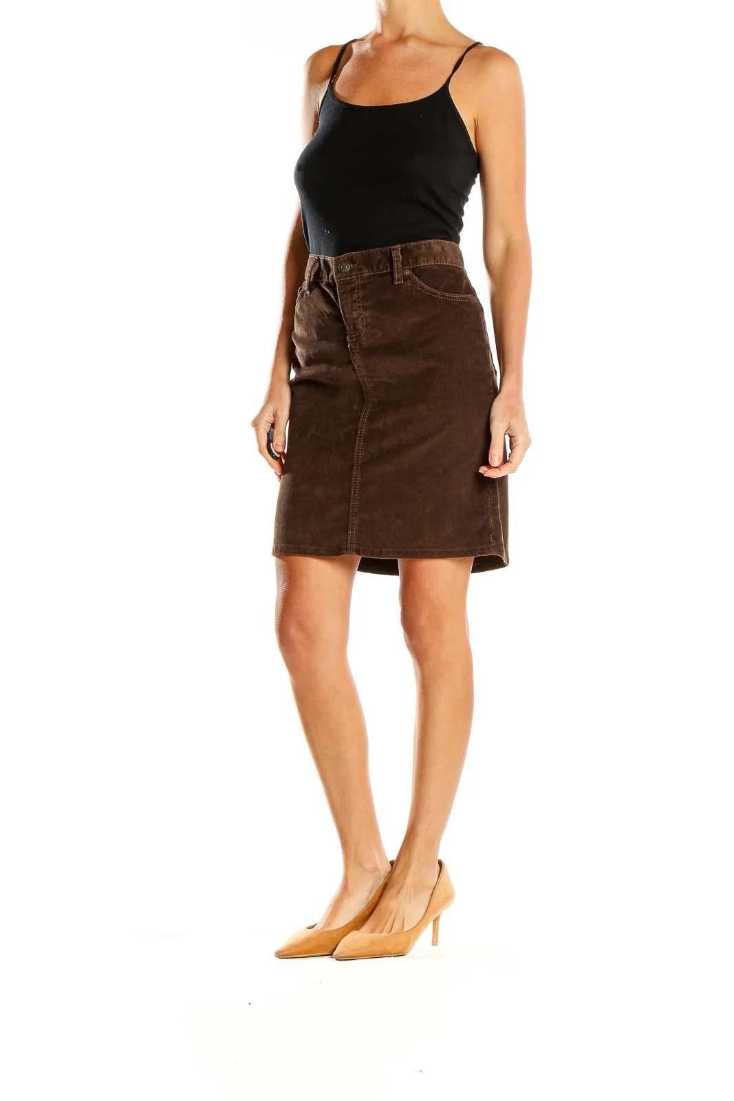 Brown Corduroy A-Line Skirt