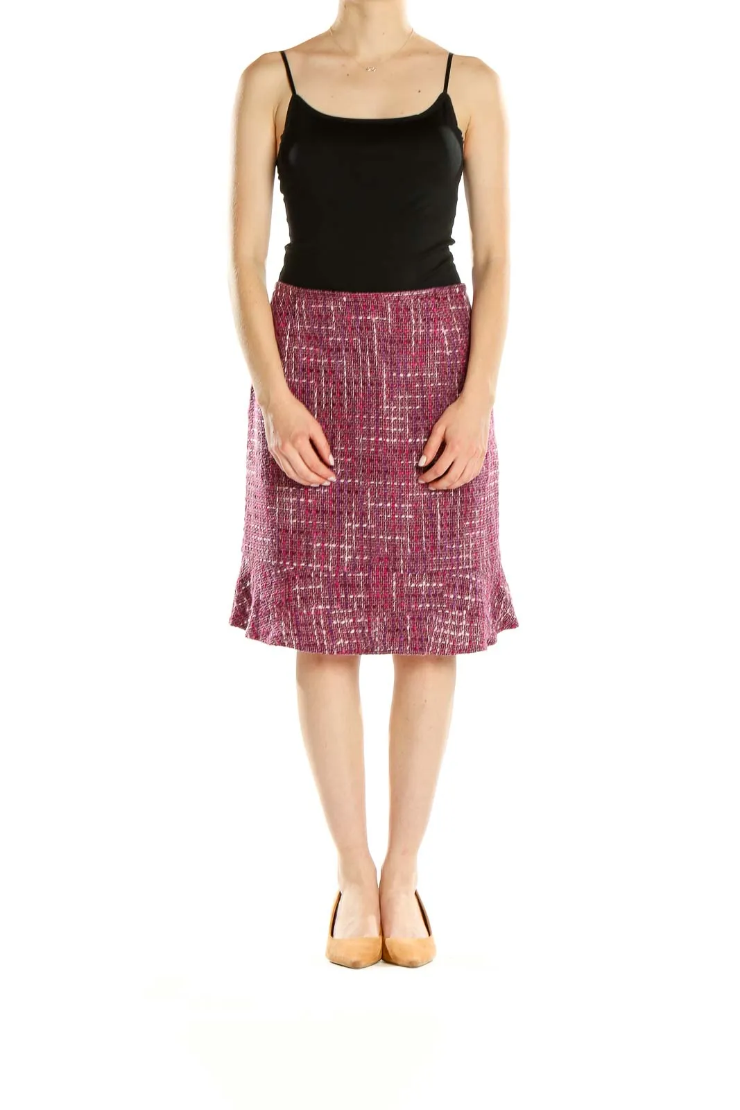 Burgundy Tweed A-Line Skirt