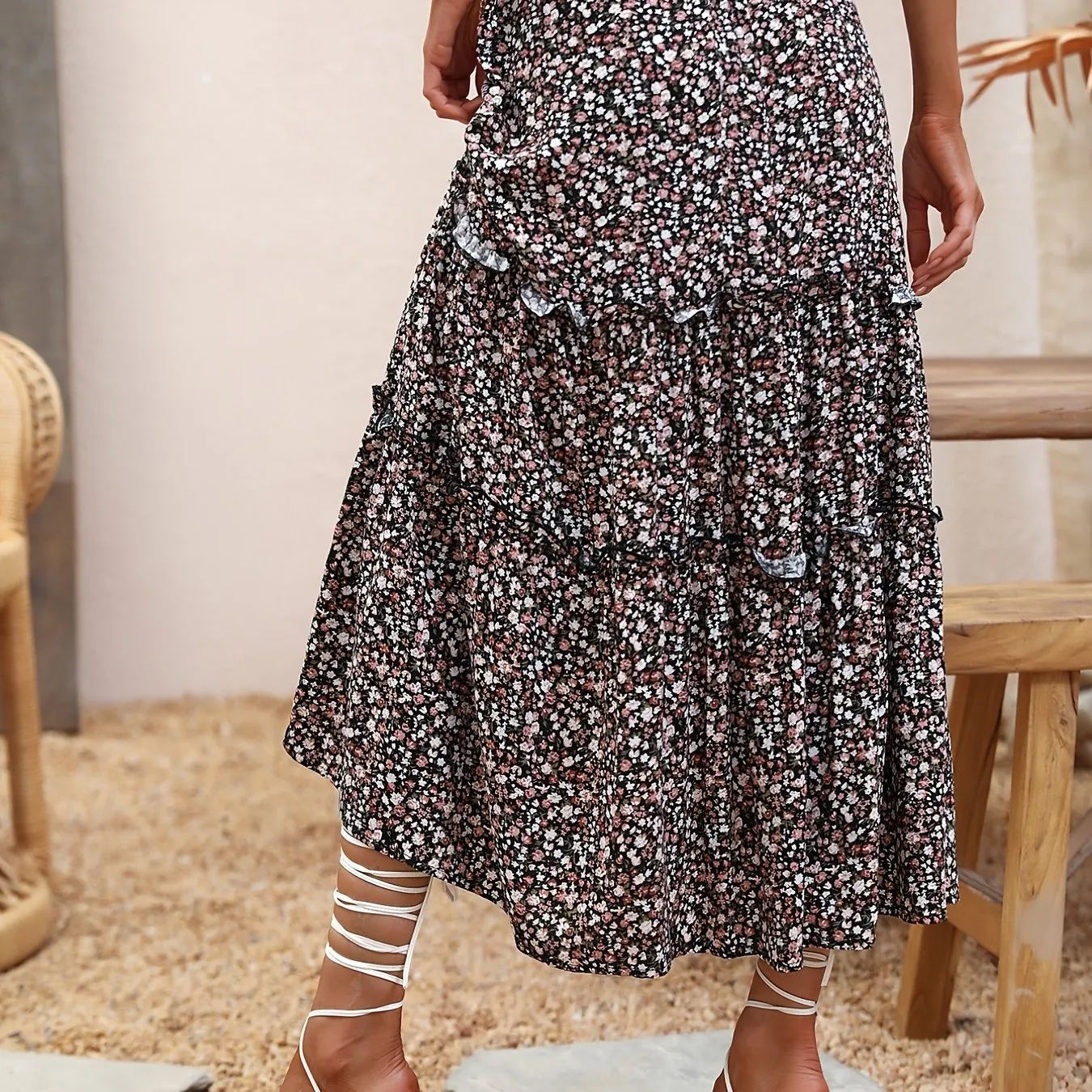 Casual Flowy Swing A Line High Waist Floral Print Fashion Skirts