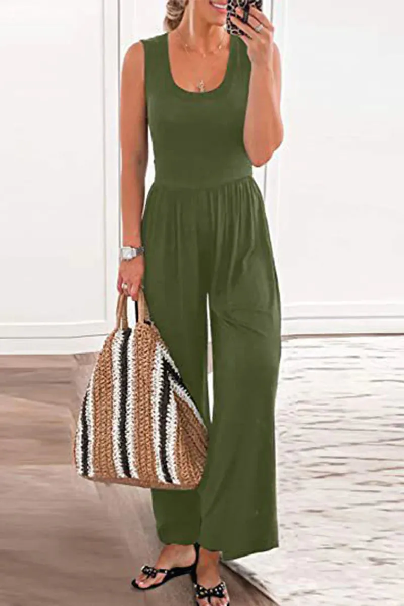 Casual Simplicity Solid Solid Color O Neck Loose Jumpsuits