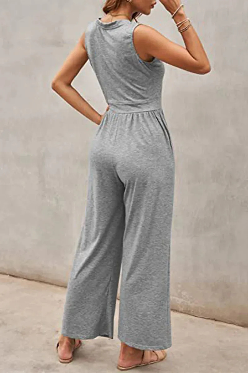 Casual Simplicity Solid Solid Color O Neck Loose Jumpsuits