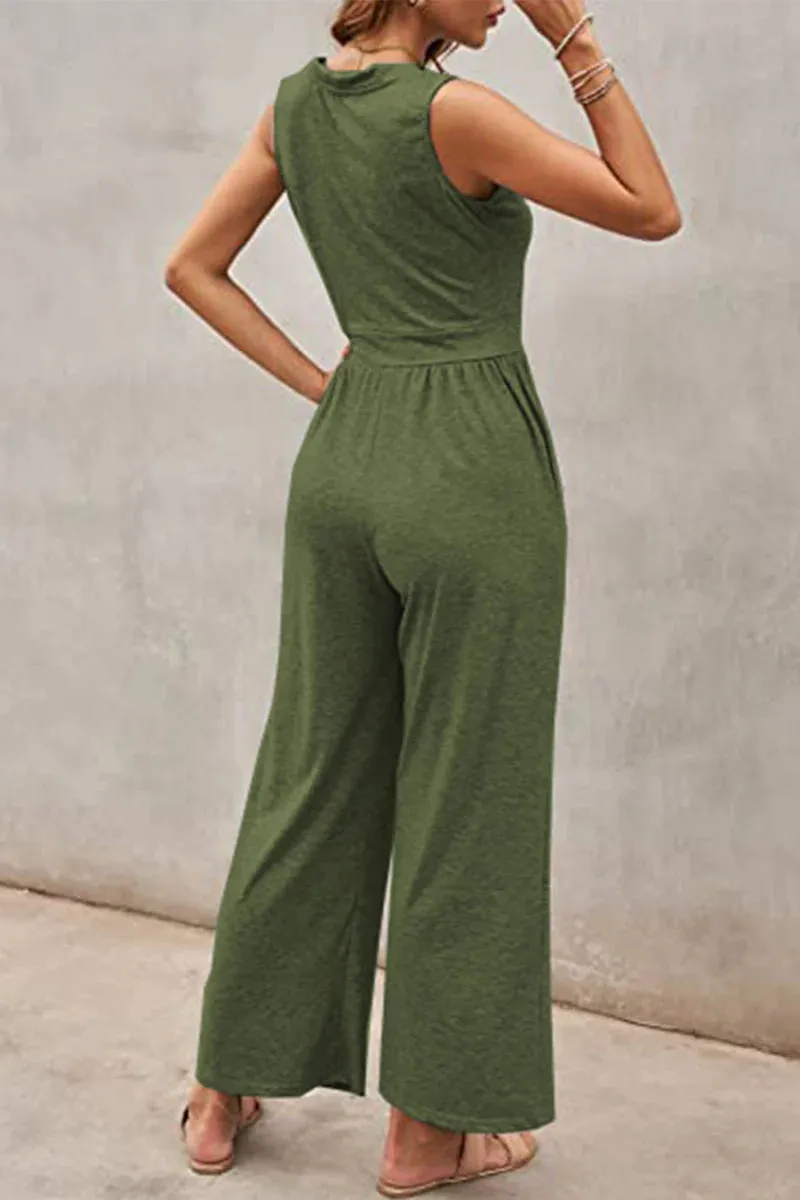 Casual Simplicity Solid Solid Color O Neck Loose Jumpsuits