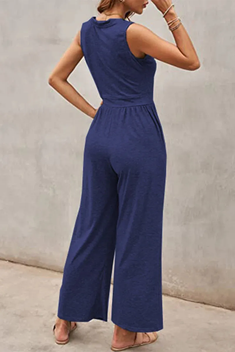 Casual Simplicity Solid Solid Color O Neck Loose Jumpsuits