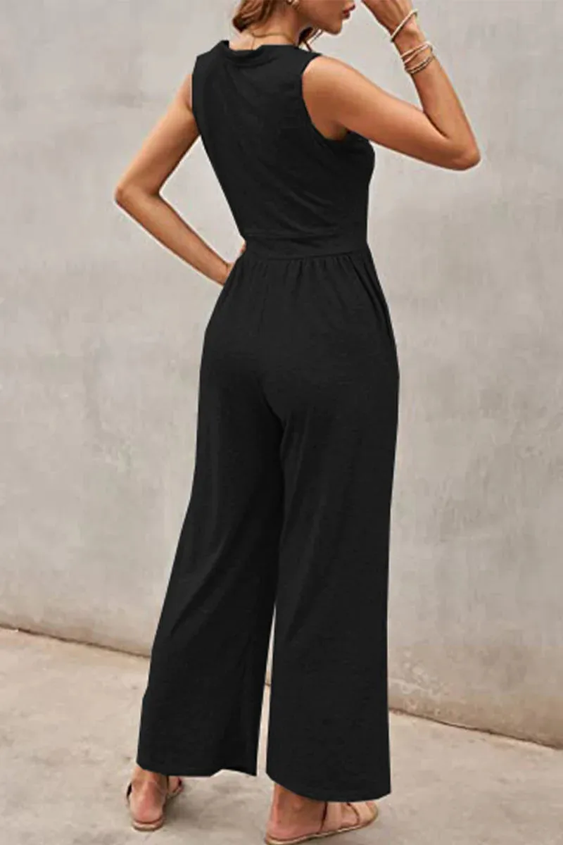 Casual Simplicity Solid Solid Color O Neck Loose Jumpsuits