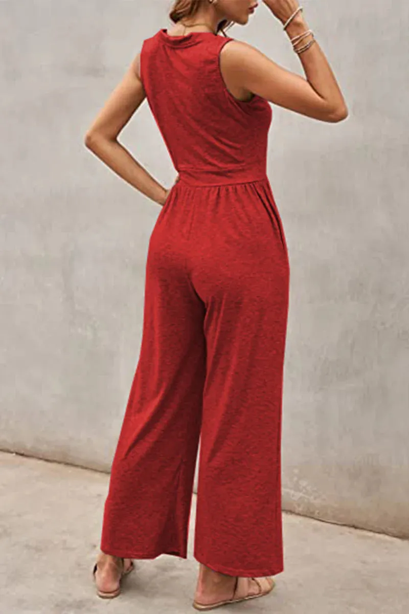 Casual Simplicity Solid Solid Color O Neck Loose Jumpsuits