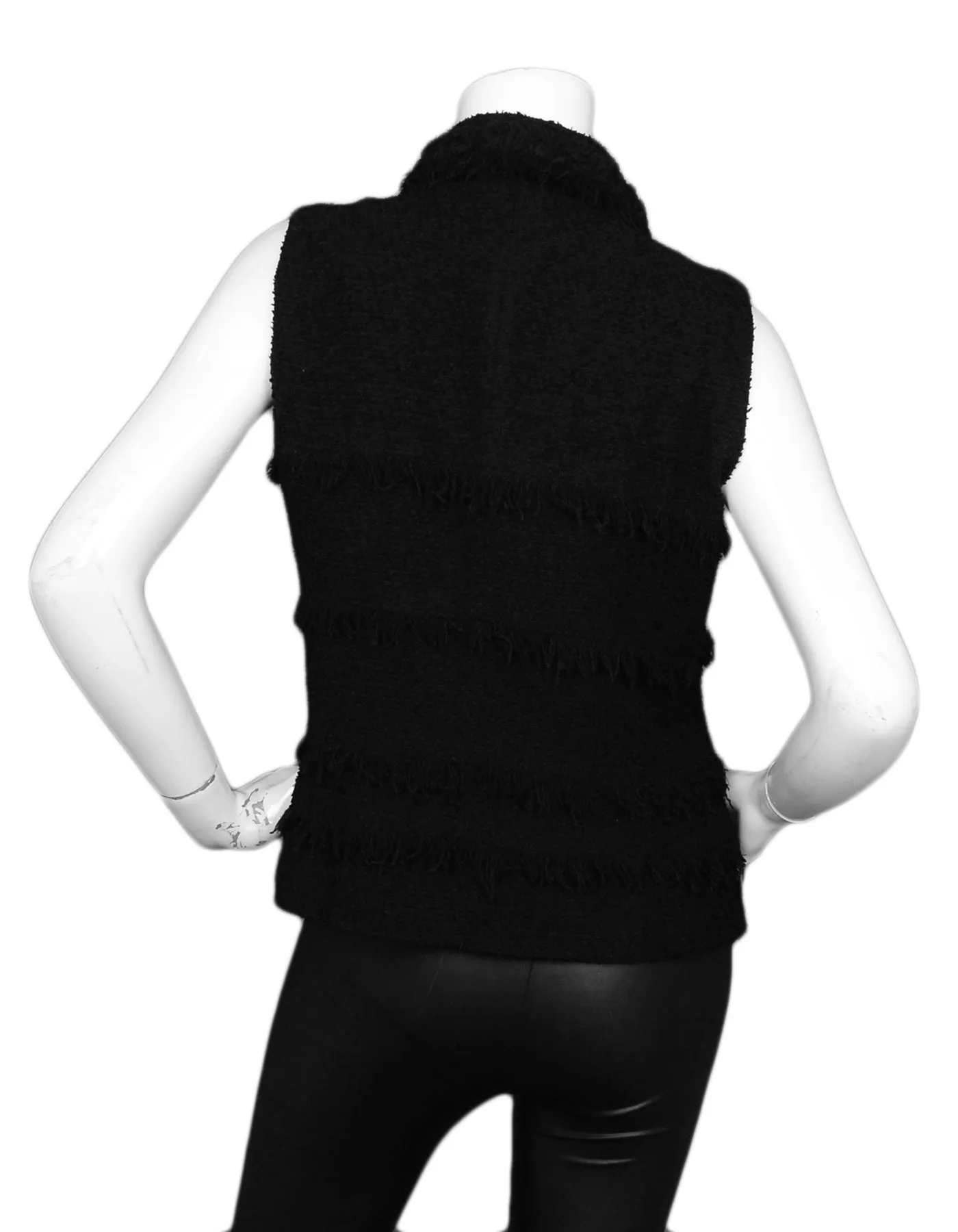 Chanel Black Wool Boucle Vest w/ Fringe sz 38