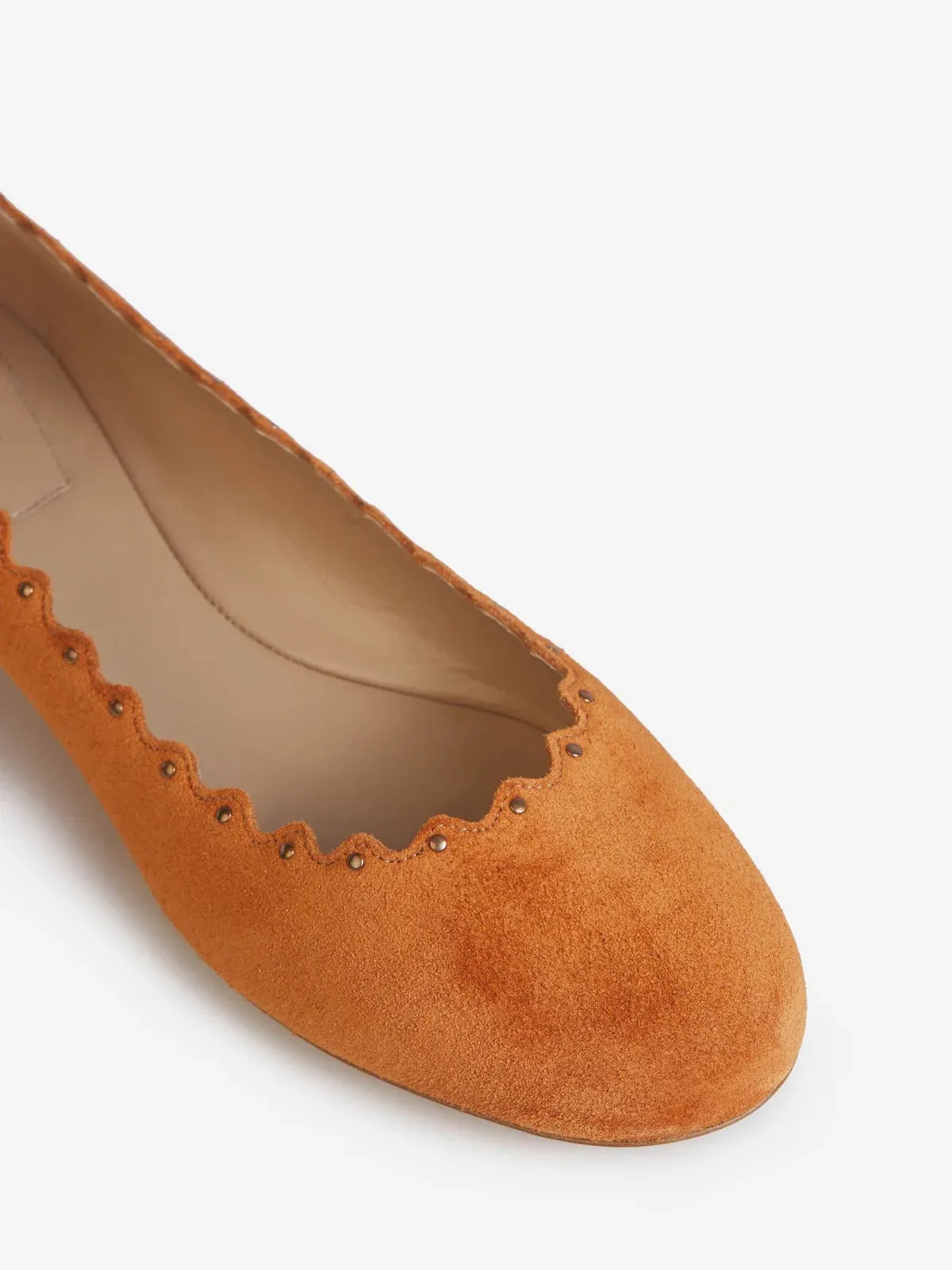 CHLOÉ LAUREN SCALLOPED SUEDE BALLERINA FLATS