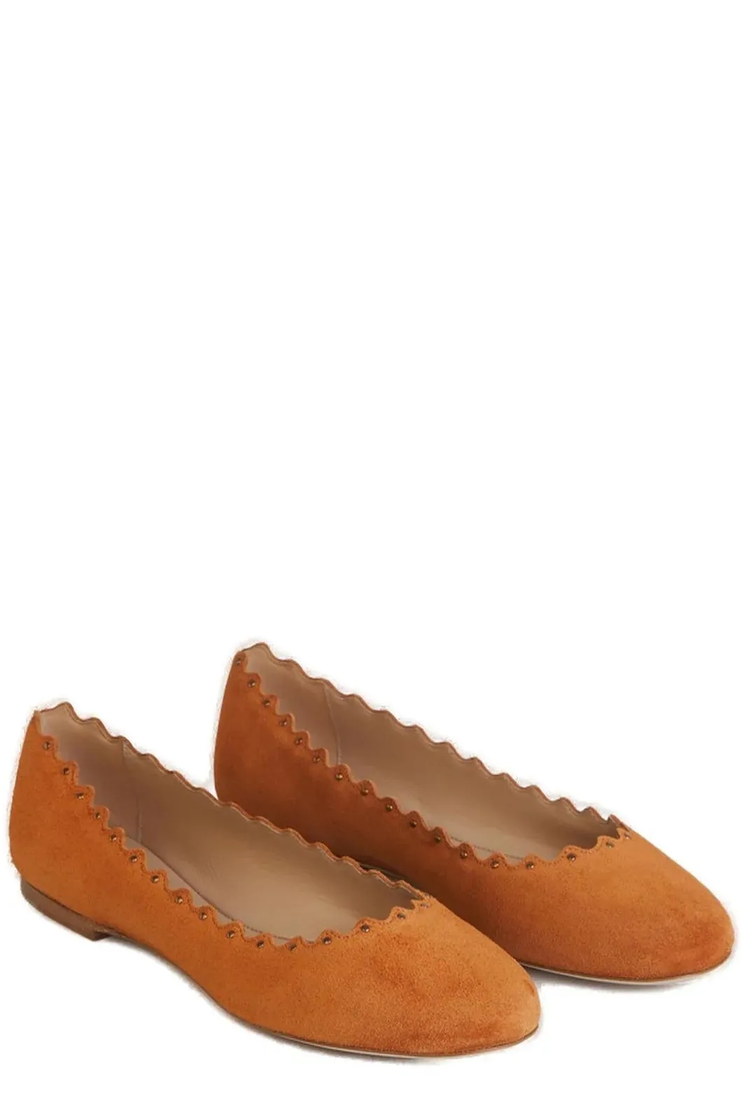 CHLOÉ LAUREN SCALLOPED SUEDE BALLERINA FLATS