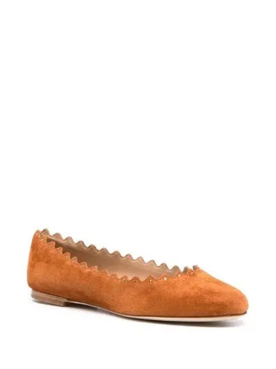 CHLOÉ LAUREN SCALLOPED SUEDE BALLERINA FLATS